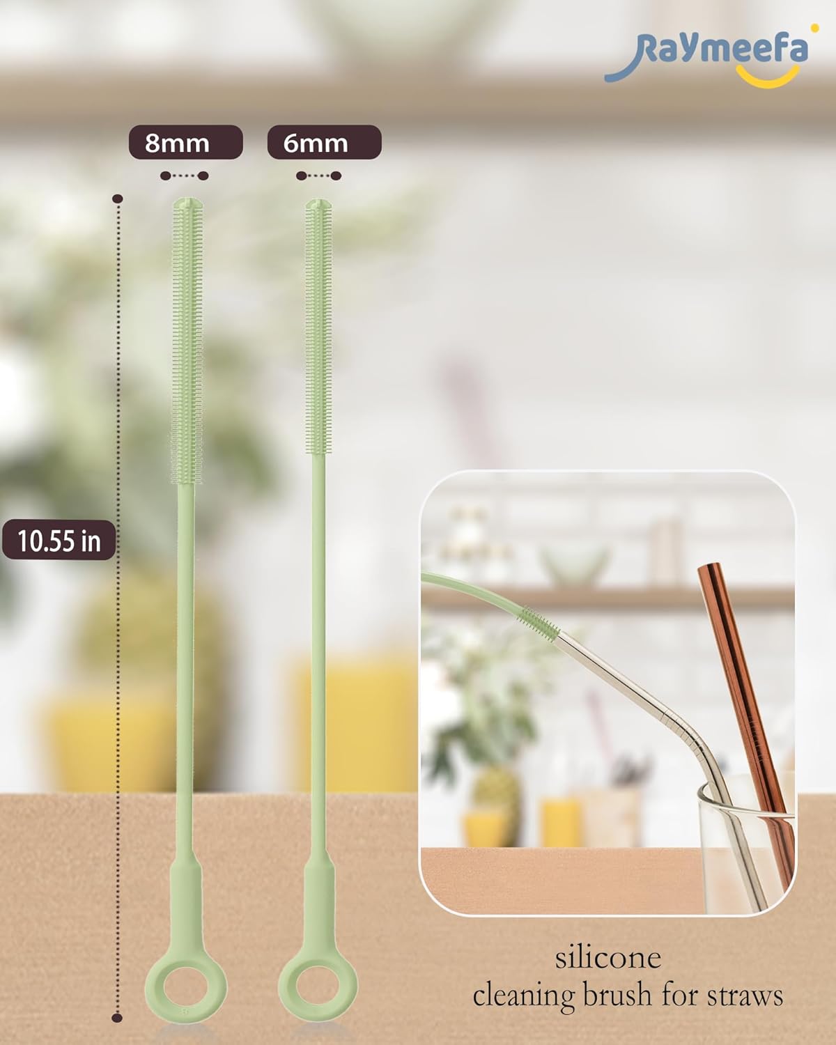 Straw Cleaner Brush Set - Raymeefa Scratch-Free Detail Cleaning for Reusable Straws & Tumblers (Blue)