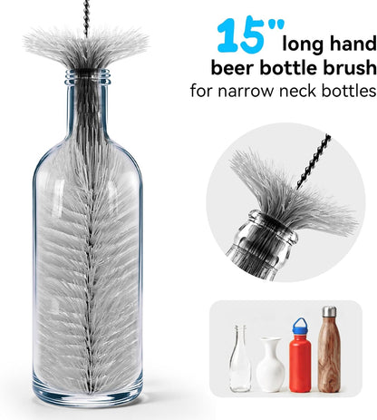 Bottle Brush Set with Straw Cleaner Brush and 3 in 1 Cup Lid Cleaning Brush, Water Bottle Cleaner with Long Handle for Cleaning Narrow Neck Beer, Cup, Wine Glasses, Tumblers, Baby Bottles