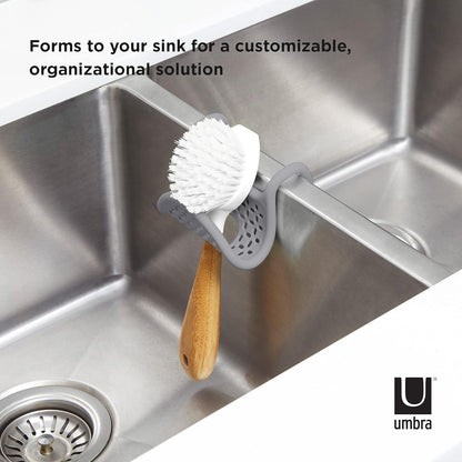 Umbra Sling Sponge Holder for Kitchen Sink – No Suction Cups, Flexible Caddy for Sinks and Faucets, Modern Design, Black
