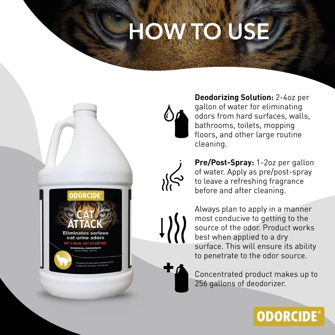 Odorcide Cat Attack Concentrate Odor Eliminator - Cat Urine Remover for Carpet & Upholstery - Litter Box Odor Eliminator - 16 oz