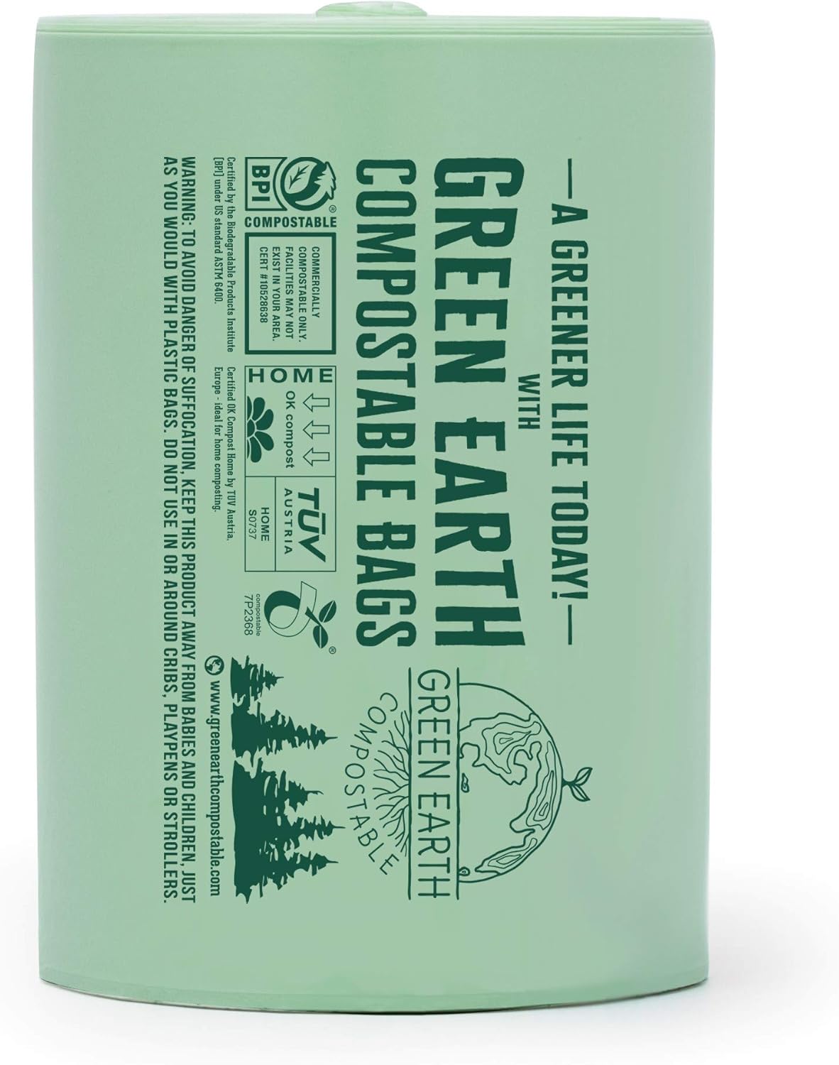 Green Earth Compostable Tall Kitchen Food Scrap Trash Bags, Superior Strength 0.9 Mil, Compost Bin Compatible, 13 Gallon, 49 Liter, 50-Count, ASTM D6400, BPI (US) & OK Compost Home (EU) Certified