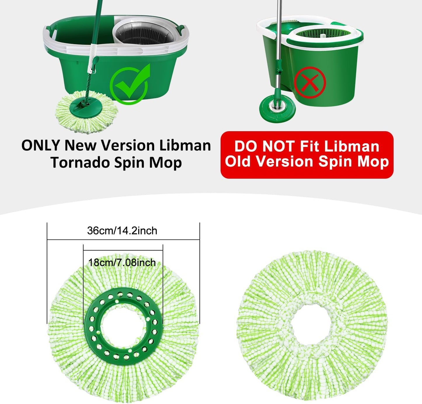 Tornado Spin Mop Head ONLY Compatible with 𝗡𝗲𝘄 𝗟𝗶𝗯𝗺𝗮𝗻 𝐓𝐨𝐫𝐧𝐚𝐝𝐨 𝗦𝗽𝗶𝗻 𝗠𝗼𝗽 𝗦𝘆𝘀𝘁𝗲𝗺, Washable & Reusable Libman Mop Head Replacement Refill for Tornado Mop (NOT for Old Version)