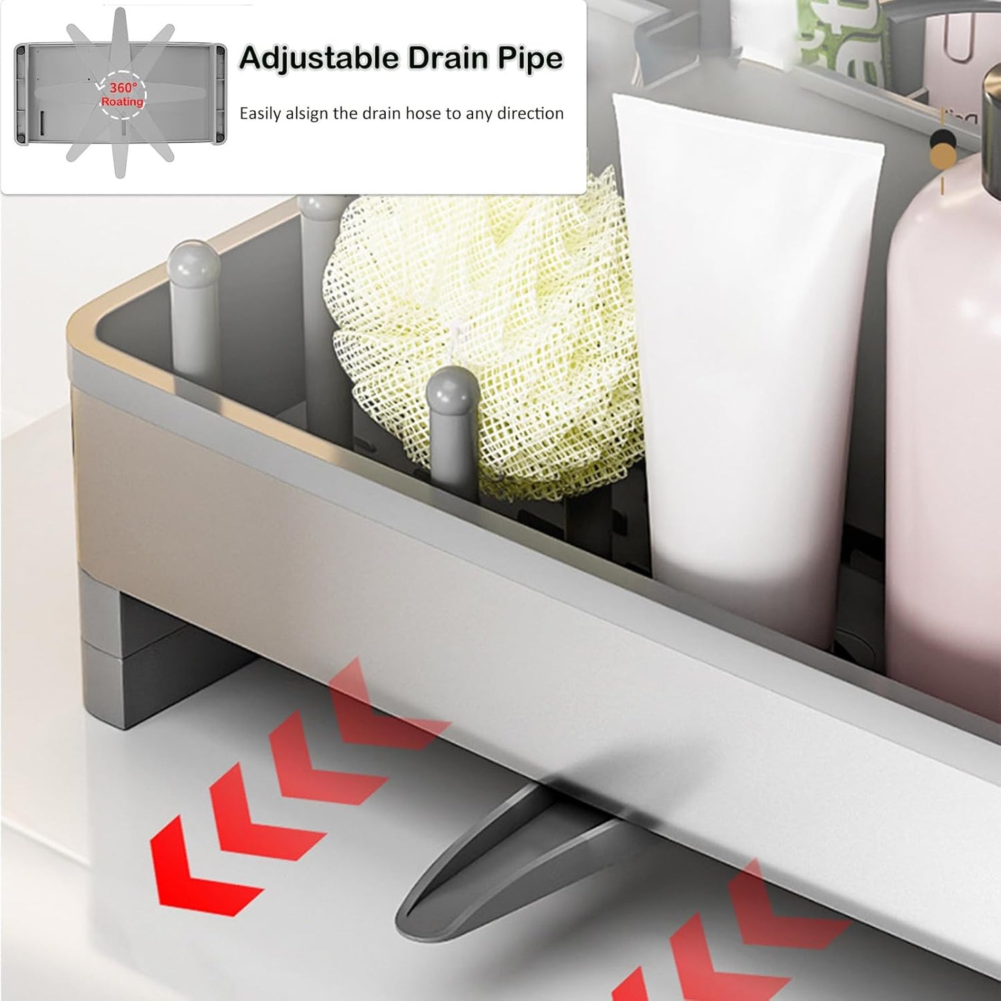Sponge Holder for Kitchen Sink,Sink Caddy Organizer with Removable Brush Holder,Kitchen Countertop Soap Dispenser Storage with Detachable Towel Rack,Black