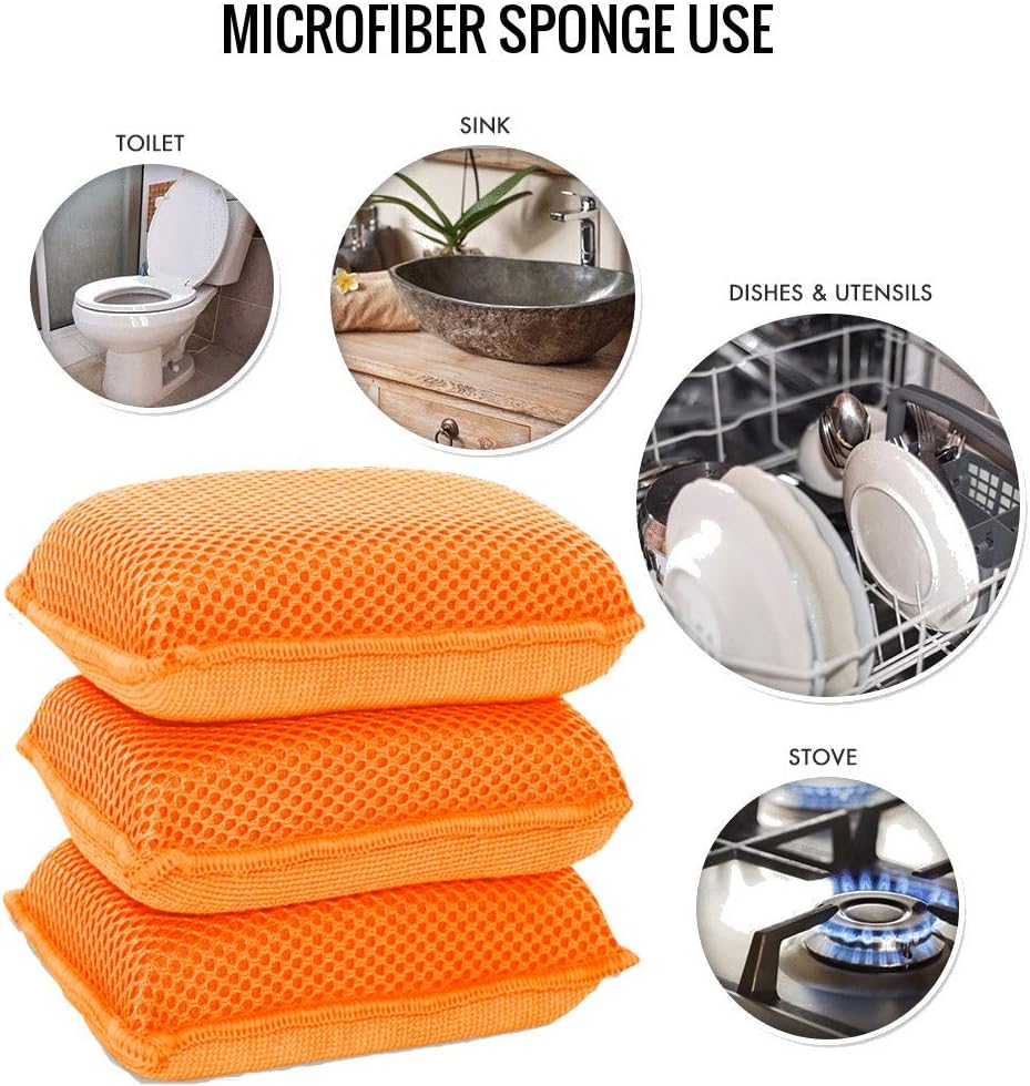 Miracle Microfiber Kitchen Sponge by Scrub-It - Non-Scratch Heavy Duty Dishwashing Cleaning sponges- Machine Washable - (Blue)