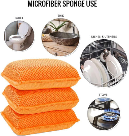Miracle Microfiber Kitchen Sponge by Scrub-It - Non-Scratch Heavy Duty Dishwashing Cleaning sponges- Machine Washable - (Blue)
