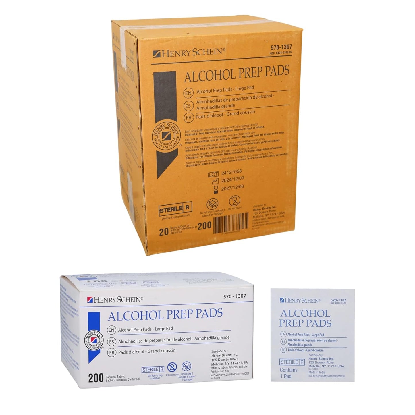 Henry Schein Large Alcohol Prep Pads (200/Box) - 70% Isopropyl Alcohol Wipes, Individually Wrapped - 2 ply, Textured - Skin Prep Alcohols Swabs - Sterile Pads