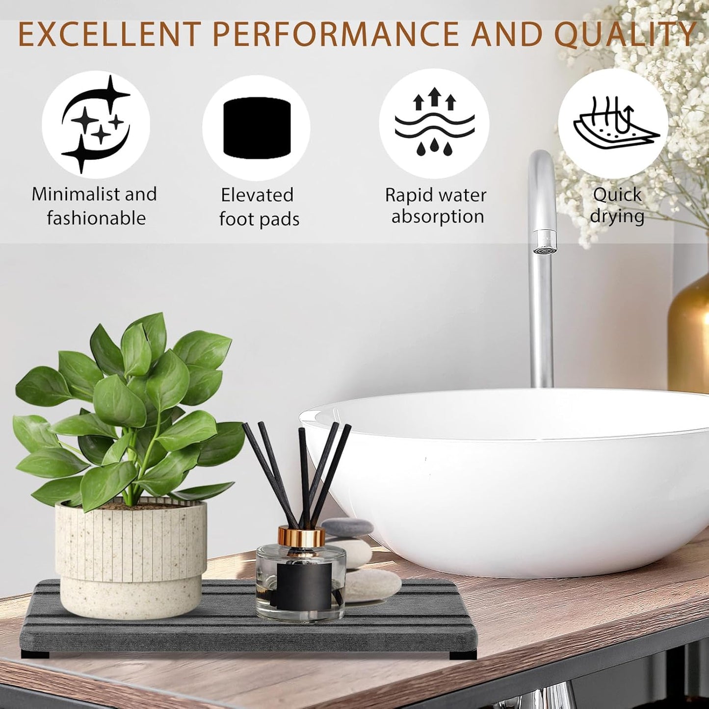 3PCS Water Absorbing Stone Tray, Fast Drying Stone Sink Tray, Stones Soap Trays, Water Absorbent Diatomite Trays, Diatomite Coasters for Kitchen Sink Bathroom Counter, Hand Soap Dish & Holders