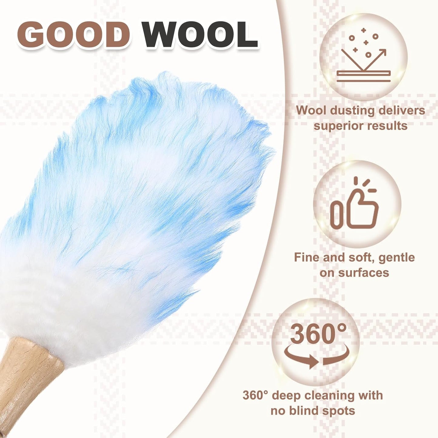 uxcell Wool Duster, 14.2" Natural Feather Cleaner Household Cleaning Duster with Solid Wooden Handle for Cleaning Fans Window Blinds Shelves Furniture, Pink