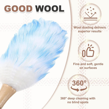 uxcell Wool Duster, 14.2" Natural Feather Cleaner Household Cleaning Duster with Solid Wooden Handle for Cleaning Fans Window Blinds Shelves Furniture, Pink
