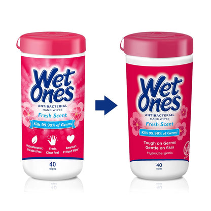 Wet Ones Antibacterial Hand Wipes, Fresh Scent Wipes | Antibacterial Wipes, Hand Sanitizer Wipes, Wet Ones Wipes, 40 ct. Canister (6 pack)