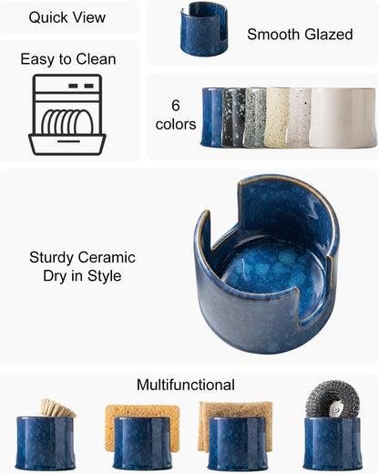 Zoeeker Sponge Holder for Kitchen Sink, Ceramic Dish Sponge Dish Rack Scrubby Caddy Kitchen Organizer Cute Sink Caddy Organizer, Farmhouse Decor, Speckled Glaze