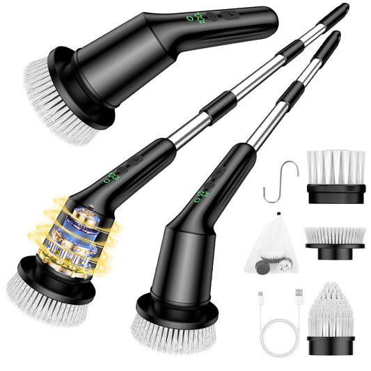 Electric Spin Scrubber for Cleaning Bathroom, Shower Scrubber Cordless Cleaning Brush with IPX7 Waterproof & 2 Speed, 3 Brush Heads, Bathroom Cleaning Supplies for Shower Tub Kitchen Tile Toilet White