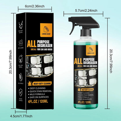 2Pcs All Purpose Degreaser for Car and House, Heavy-Duty Cleaning Spray For Car Interior and Exterior, Quick Stain Removal for Kitchen, Countertops, Appliances, Walls and Floor Surfaces, 120ml/4fl.oz