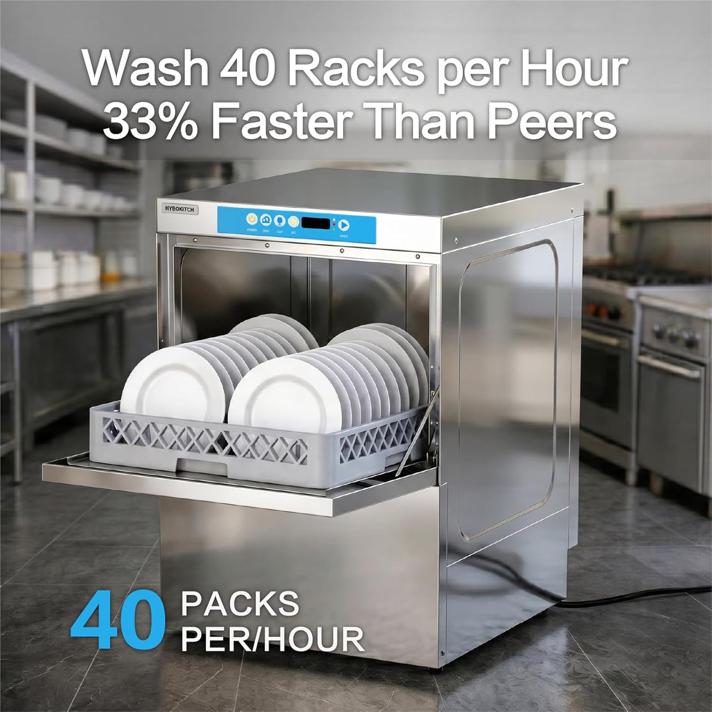 Commercial Dishwasher Undercounter High Temperature, Built-in Booster, Built-in Detergent & Rinse Aid Pumps, Stainless Steel, 20-40 Racks/Hr, 208~240V, 1 Phrase for Restaurant Bar Cafe