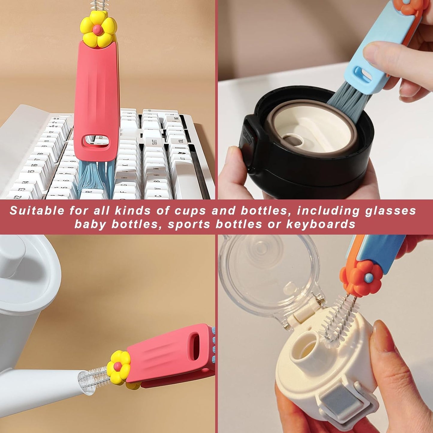 3 in 1 Rotatable Cup Lid Gap Cleaning Brush Set, for Baby Bottle, Insulation Bottle & Tight Spaces, Multifunctional Portable Crevice Cleaner Scrubber Tools, 3 Pcs