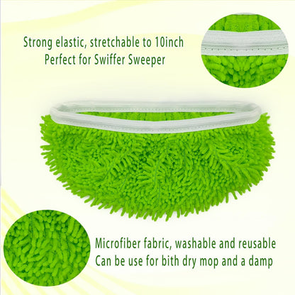 Reusable Microfiber Mop Pads Washable Wet Pads Compatible with Swiffer Sweeper Refills Pads for Wet & Dry Sweeping Cloths Mop Head Replacement for Household Cleaning (Green 4PCS)