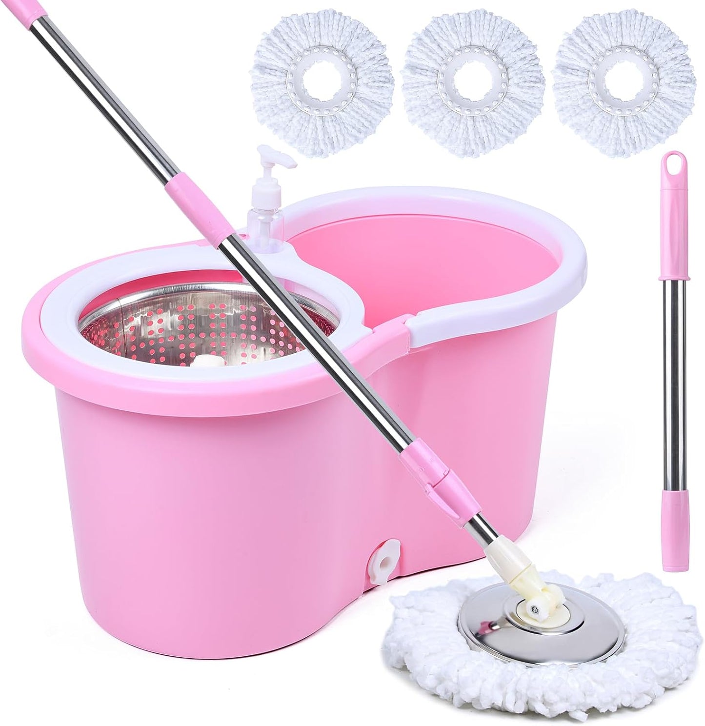 Cute Pink Mop and Bucket Set with 3 Extra Refills (Pink)