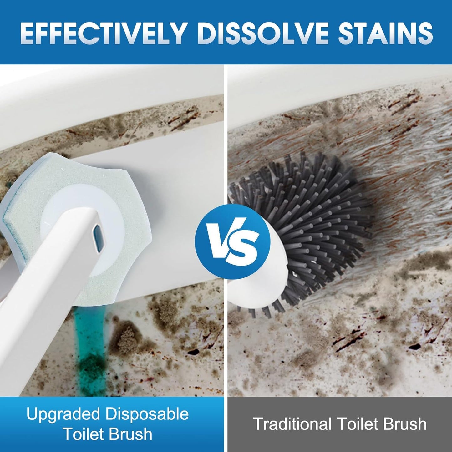 Disposable Toilet Brush with 48 PCS Refills, Disposables Toilets Cleaning System with Handle, Storage Caddy and 48Toilet Bowl Refill Heads for Bathroom Cleaning