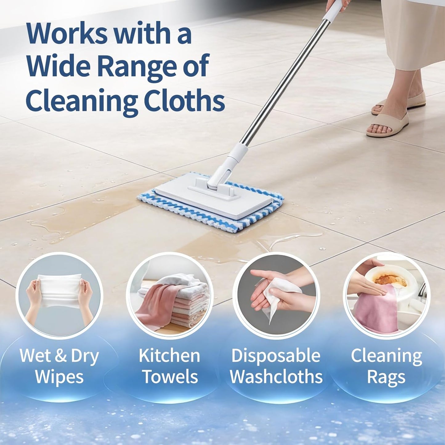 Snap Grip Mini Mop with Cloth Changing, Lazy with Automatic Gripping, Convenient Zero-Touch Set, Portable Self-Squeeze, Small, Easy Cleaning for Home (with 5 Reusable Cloths) (1*mop+5*Cloth)