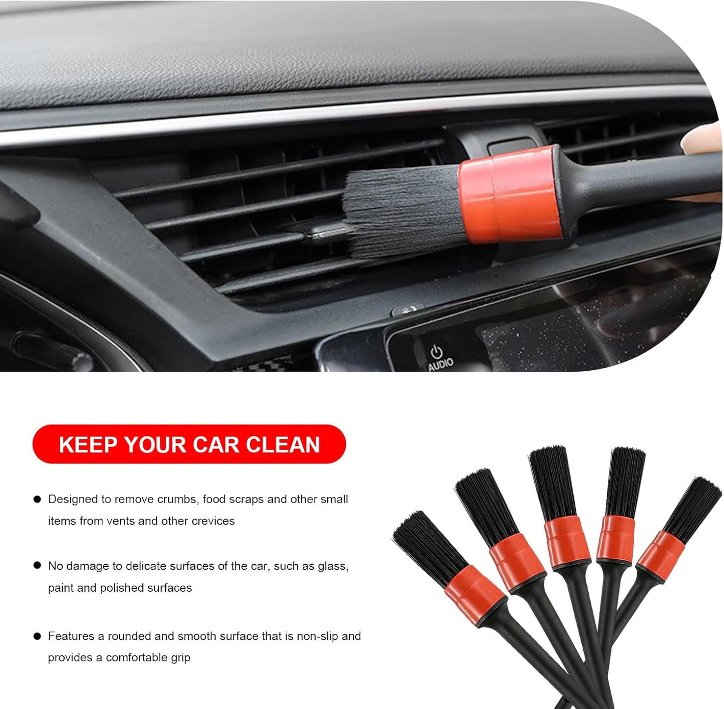 10PCS Car Detailing Brush Set, Auto Detail Dust Brushes with Premium Boar Hair & PP Bristles, Interior Exterior Cleaning Tool Mixed Hair Brush Kit for Air Vents, Seats, Wheels