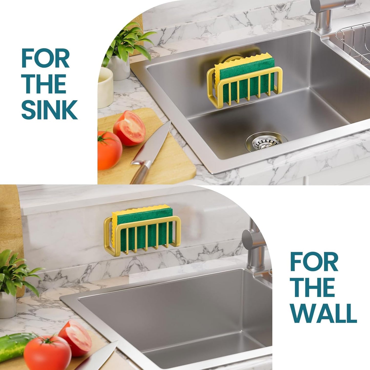 TAILI Sponge Holder for Kitchen Sink with Strong Suction Cup, Rustproof Aluminum Sink Caddy for Sponges, Removable Sponge Holder, Dish Brush for Scraper - Silver