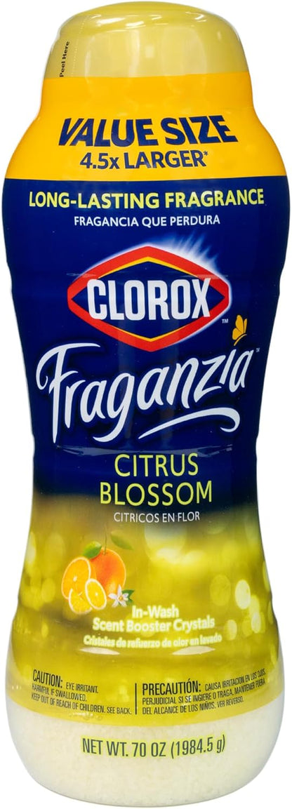 Clorox Fraganzia Laundry Scent Booster Crystals, In-Wash Fragrance Beads for Fresh-Smelling Clothes & Linens, Safe for All Fabrics & Colors, Easy-Pour Bottle, Vanilla Scent, 18 Oz, 2 Pack