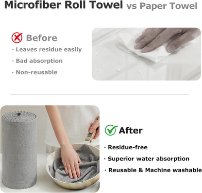 80 Pack Microfiber Cleaning Cloth Roll Reusable Paper Towels 12"x12" Tear Away Cloth, Microfiber Towels for Cars, Wash Cloths, Lint Free Dark Grey Rags for House, Kitchen,Window,Cleaning Supplies