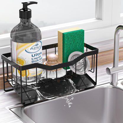 Vanwood Sponge Holder for Kitchen Sink with Auto Draining Tray, Sink Caddy Kitchen Sink Cocina Organizer, Self Drain Dish Soap Sponge Caddy for Counter (304 Sus Stainless Steel)