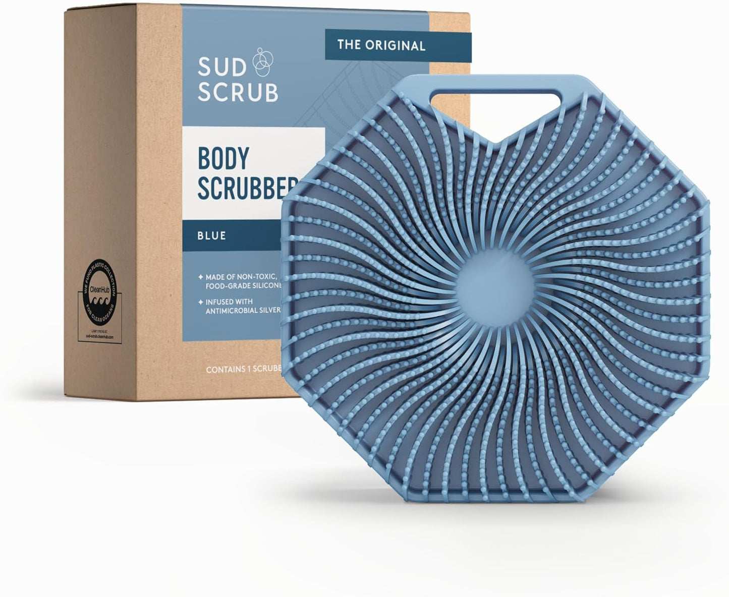 Sud Scrub® Antimicrobial Silicone Body Scrubber, Exfoliating Body Brush for Sensitive Skin, Antibacterial Shower Scrubber for Body, Bathroom Essentials for Men & Women, Charcoal