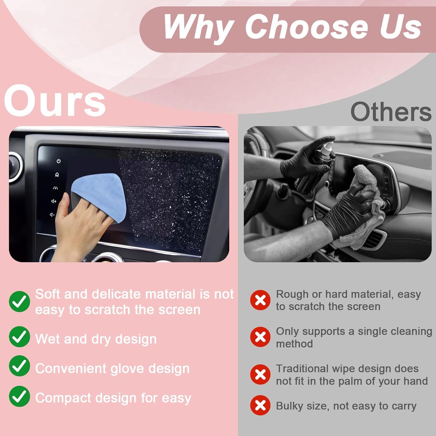 Car Screen Cleaner, 4.1''×4.1'' Microfiber Dashboard Wipes, Square Microfiber Cloth, Car Display Wipes,Vehicle Screen Cleaner Tool universal for Car Dashboard Car Display Car Interior Tools (Black)