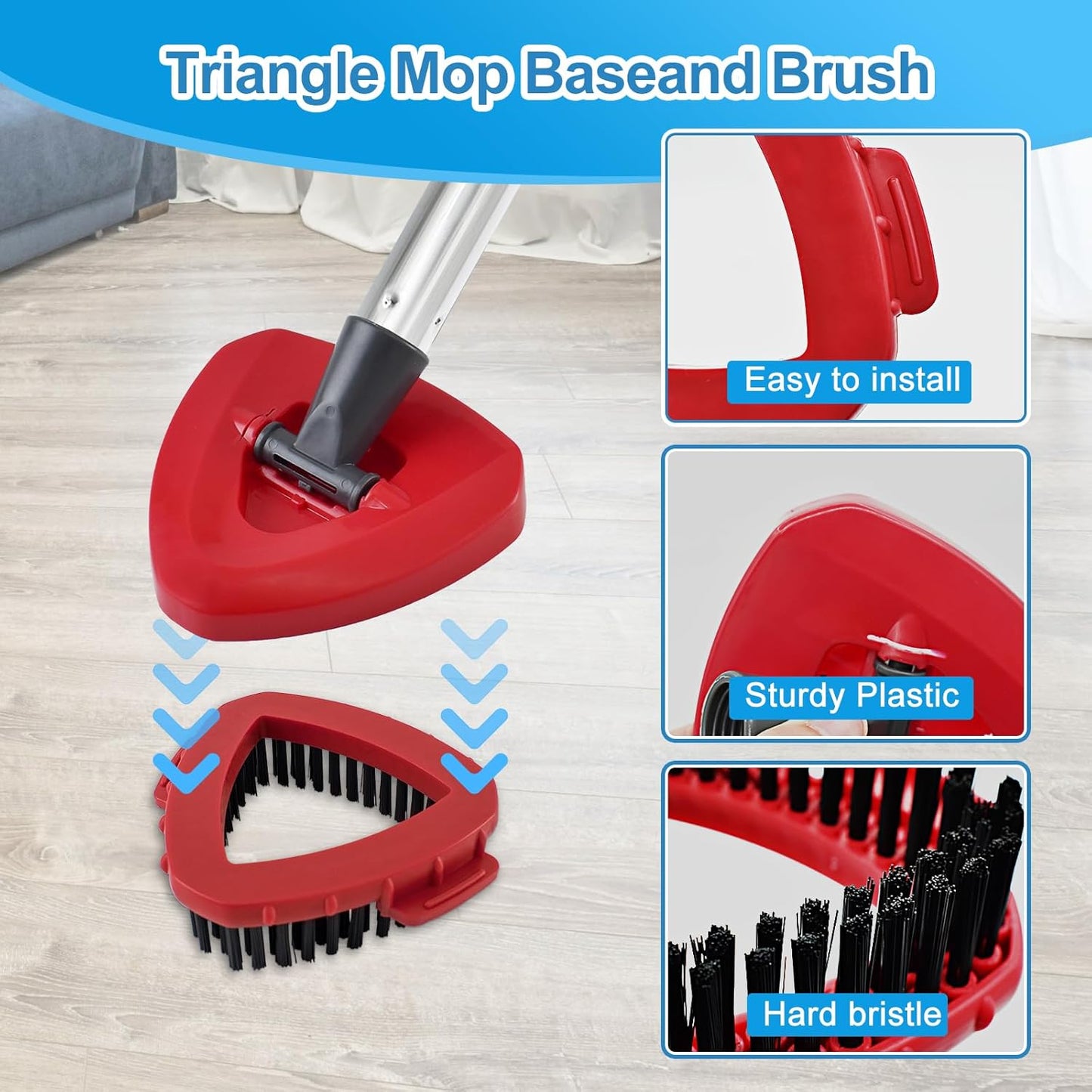 Spin Mop Handle, Mop Replacement Head,Brush,Base Compatible with OCedar EasyWring 1 Tank,2 Microfiber Mop Refills,1 Mop Base,1 Brush and 30-58" Mop Handle Combo Set for OCeda,Use for Floor Cleaning