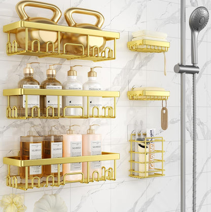 Veken Shower Caddy 6-Pack, Advanced Rustproof Design, No Drilling Adhesive Shelves, Rack with Soap Holder, Large Capacity Bathroom Organizers and Storage, Wall-Mounted, Gifts for Women Mom