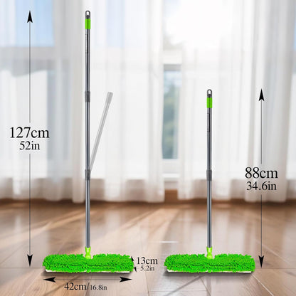 MASTERTOP Microfibre Flat Mop, Extended Wet Dry Large Floor Mop with 5 Reusable Pads & Telescopic Handle, Dust Mops for Laminate Wooden Hard Floor Vinyl Tile Floors Cleaning - Send 1 Cleaning Scraper