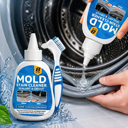 Mold Stain Cleaner, 8 Floz Washing Machine Cleaner Gel with Brush, Household All-Purpose Cleaner Highly Effective in Penetrating for Grout, Fridge, Bathroom, Shower, Front Load Washer, Tile Bathtub