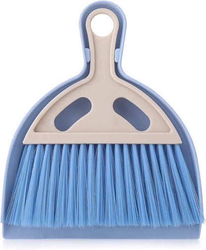 cobee Small Broom and Dustpan Cleaning Set, Mini Whisk Dustpan and Brush with Handle Portable Table Top Dust Pan Dining Table Crumb Sweeper Cleaning Tools with Soft Bristles for Housekeeping(Blue)