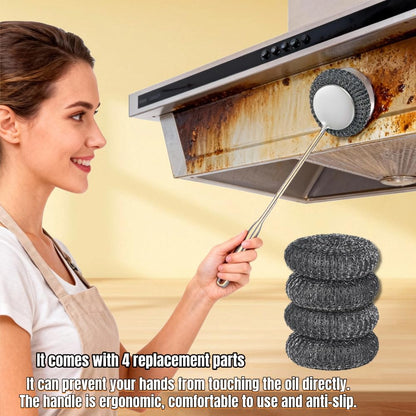 Steel Wool Scrubber with Handle: 7Pcs Stainless Steel Scrubber Brush Set – 1 Long Brushes,1 Short Brushes,4 Replaceable Pads,1 Screwdriver for Home Cooks,BBQ Enthusiasts,Anti-Scratch,for Kitchen
