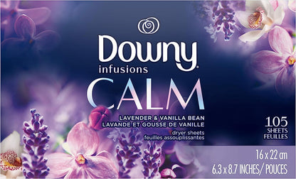 Downy Calm Mega Dryer Sheets, Large Fabric Softener Sheets for Laundry , Static Guard & Softness Boost, Laundry Dryer and Fabric Sheets, 180 Count