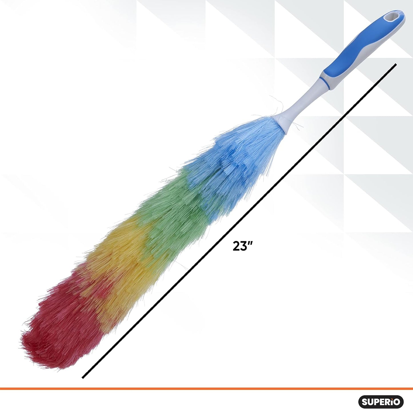 Superio Rainbow Feather Duster for Cleaning, 2 Pack Plastic Dust Remover with Grip Handle, Great for Homes, Ceilings, Fans, and Furniture