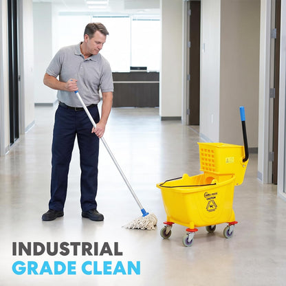 Simpli-Magic 79358 Commercial Mop Bucket with Side Press Wringer, 26 Quart, 14.75"L x 12.95"W x 19.95"H, Yellow