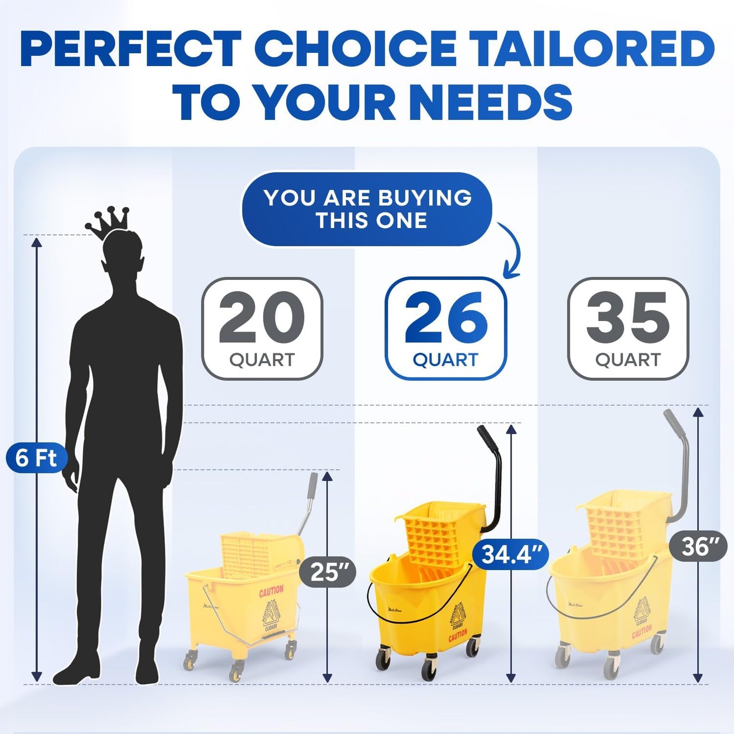 PLASTIC PRINCE Small Mop Bucket with Wringer on Wheels 5 Gallon, Heavy Duty Dual Chamber Mop Bucket Separate Dirty Water, Perfect for Household, 20 Quart Yellow
