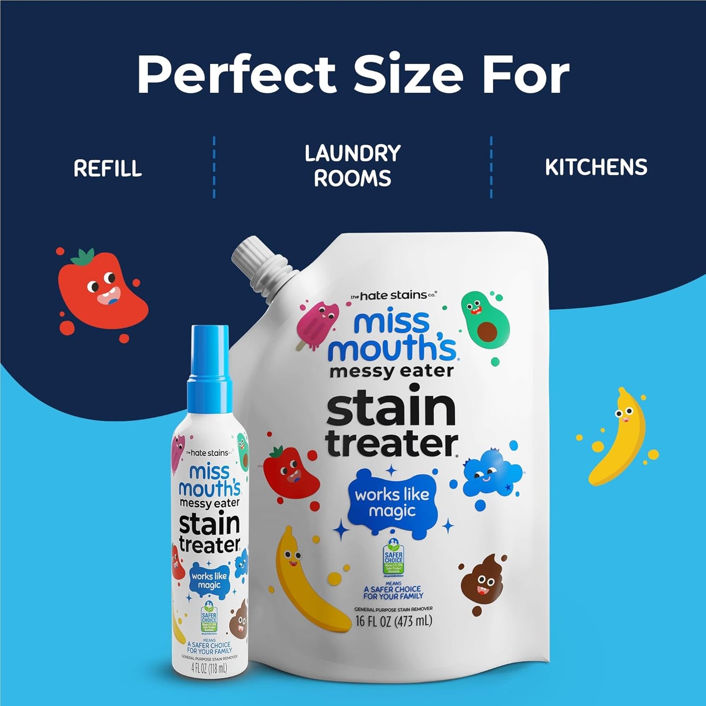 Miss Mouth's Messy Eater Stain Treater Spray - 4oz 2 Pack Stain Remover - Newborn & Baby Essentials - No Dry Cleaning Food, Grease, Coffee Off Laundry, Underwear, Fabric