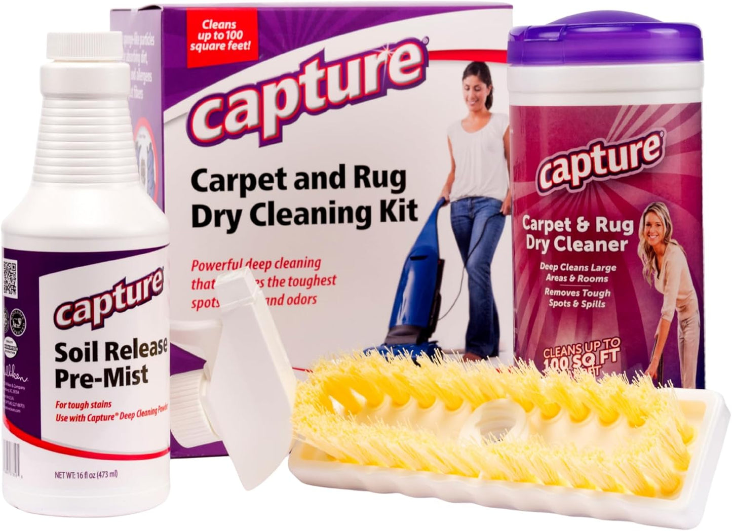 Capture Carpet Total Care Kit 100 - Carpet Deodorizer & Freshener Powder - Spot & Stain Remover - Pet Odor Eliminator - Fresh Natural Scent - Dry Rug Powder Cleaner w/Pre-Mist Spray