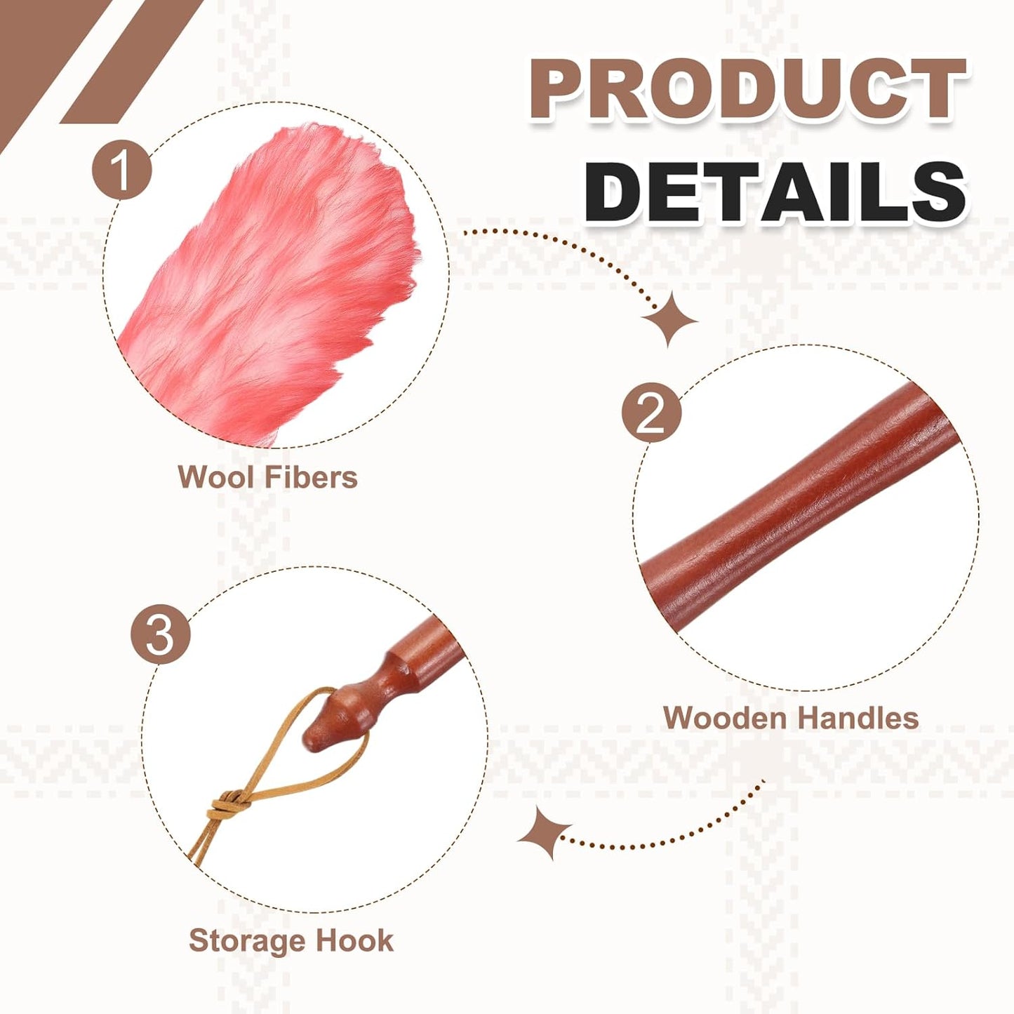 uxcell Wool Duster, 14.2" Natural Feather Cleaner Household Cleaning Duster with Solid Wooden Handle for Cleaning Fans Window Blinds Shelves Furniture, Pink