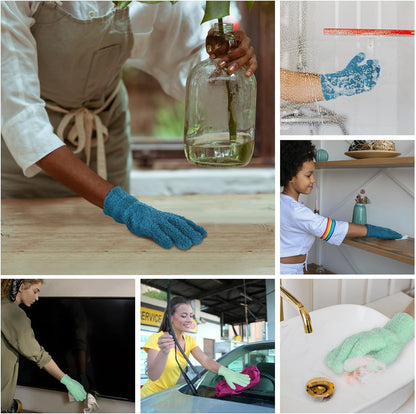Patelai 2 Pairs Microfiber Gloves for plants Dusting Cleaning Glove Mittens House Cars Blinds Dusting(Blue, Grass Green,Large)