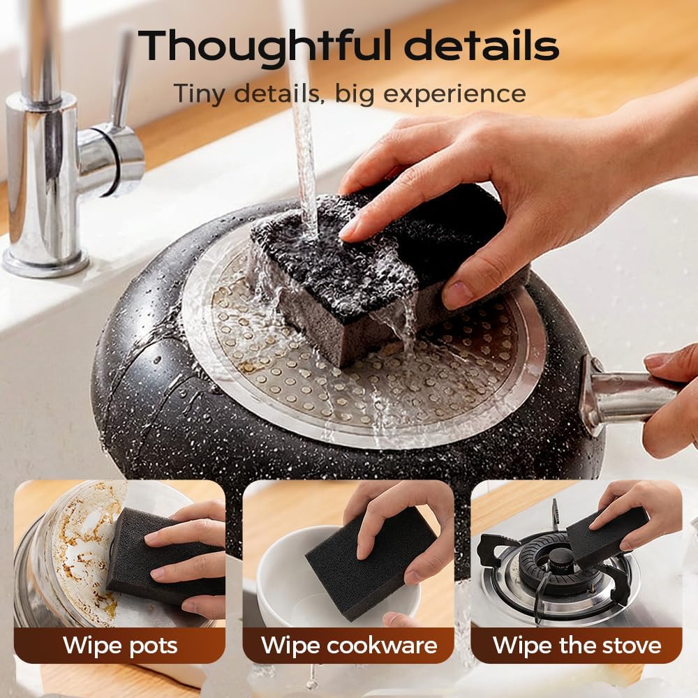 Magic Cleaning Sponges Eraser, Multi-Functional Melamine Sponge Foam Pads, Heavy-Duty Household Cleaner for Kitchen, Bathroom, Dish, Furniture & Walls (4, Black)