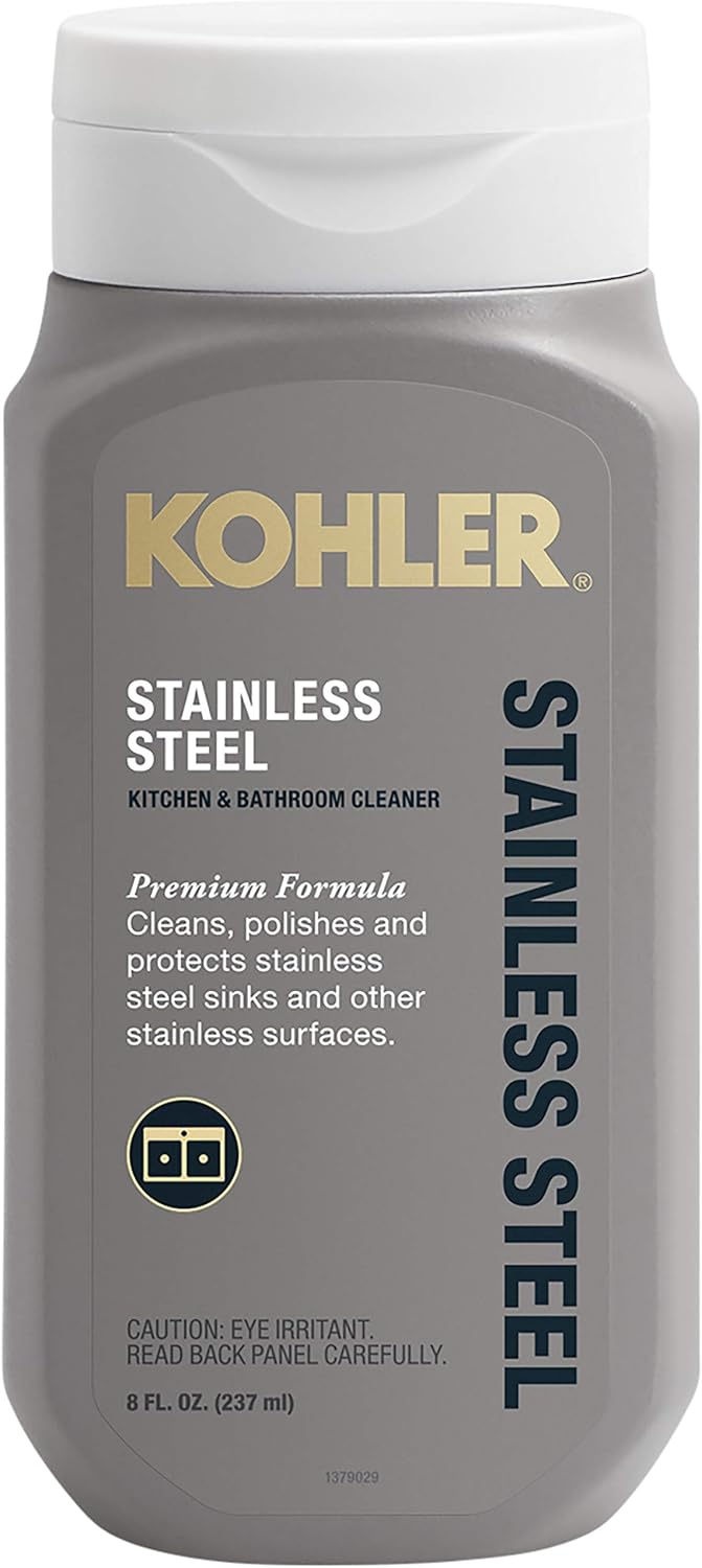 KOHLER K-23729-NA Stainless Steel Cleaner, Kitchen & Bathroom Cleaner, Polish & Protect Sinks & Other Surfaces, 8 FL Oz