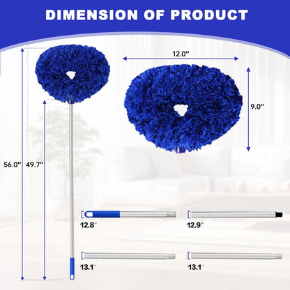 Ceiling Fan Cleaner Duster Reusable Microfiber Ceiling Fan Blade Cleaner Removable Duster with Extension Pole Adjusts 13 to 49.7 Inch for Cleaning Walls Bookshelves Furniture Door Window Top (Blue)
