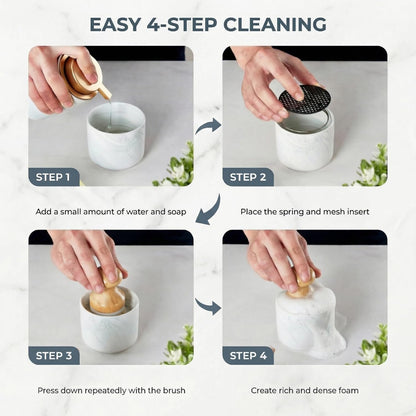 ONEMORE Bamboo Dish Brush with Ceramic Foaming Base, Kitchen Sink Scrub Brush Set with Spring and Mesh Insert, Wooden Handle Dishwashing Brush for Pots Pans Plates Bowls, White
