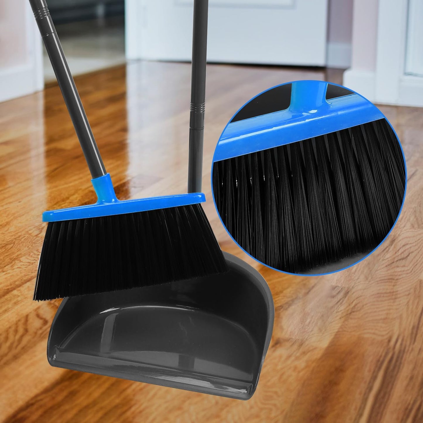 Long Handle Broom with Dustpan Combo Set for Office Home Kitchen Lobby Floor Cleaning Broom Dustpan for Indoor&Outdoor Sweeping