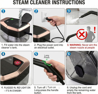 Steam Cleaner, 3 Level Adjustable Pressurized Steam Cleaner for Home, 10s Heat-Up Handheld Steamer for Cleaning, 1.9 Qt Tank Portable Steam Cleaner for Car, Home, Tile, Grout